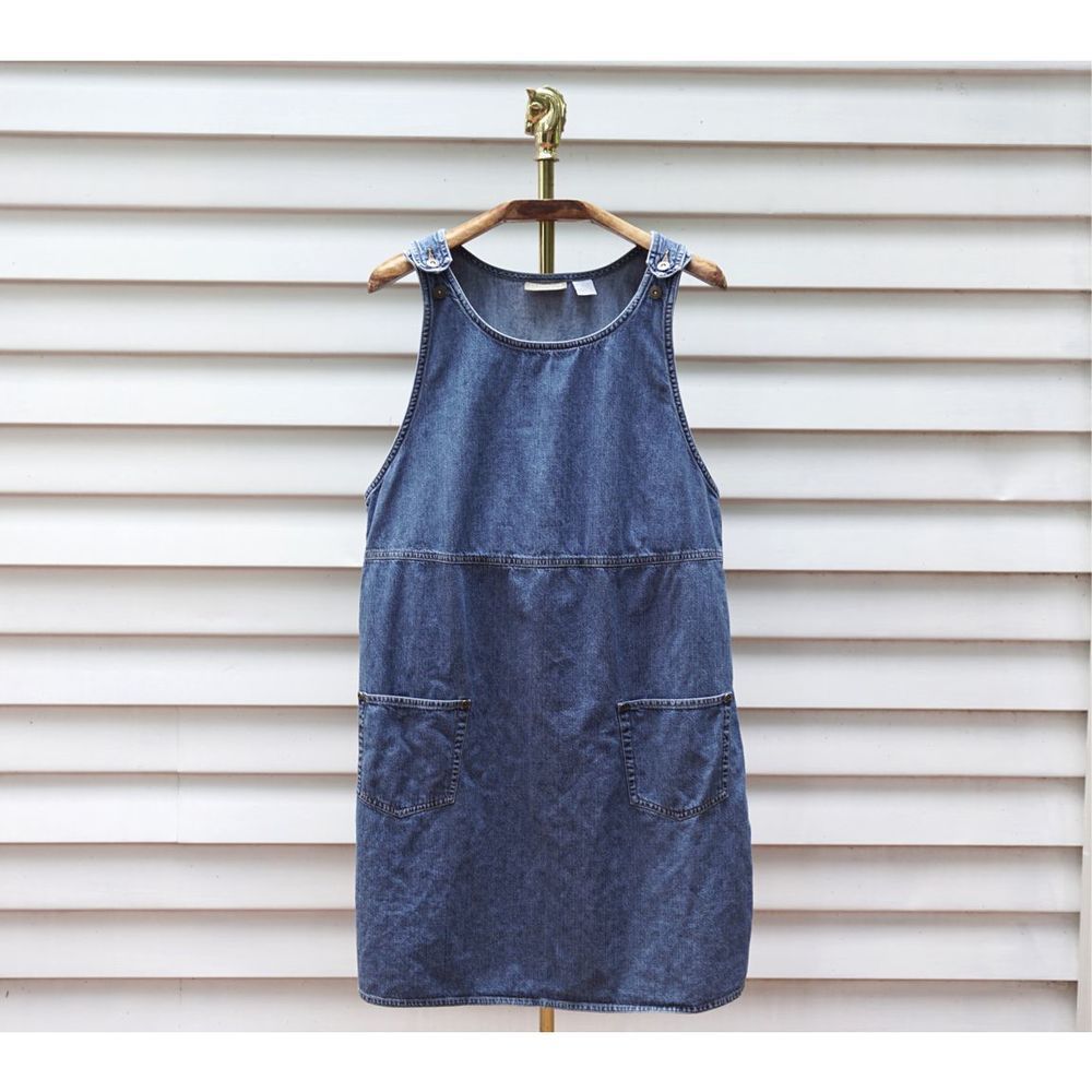 Vintage 90s Liz Claiborne Denim Overall Knee Length Mini Dress